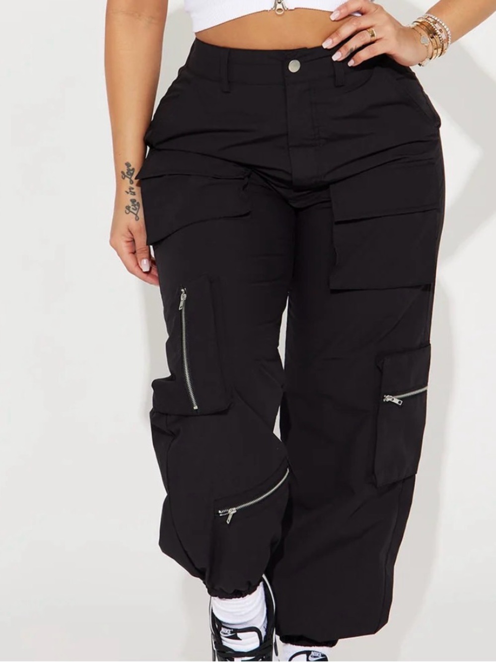 Black Cargo Zipper Utility Pants